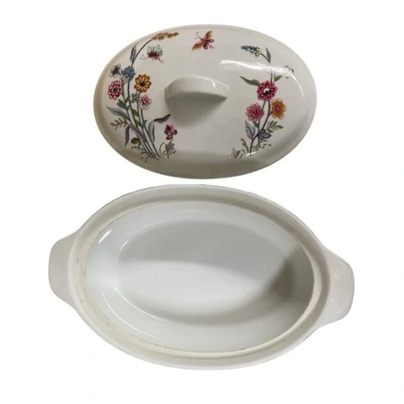 Vtg JARDIN by Andrea au gratin COVERED CASSEROLE oven to table floral butterfly - Picture 3 of 16